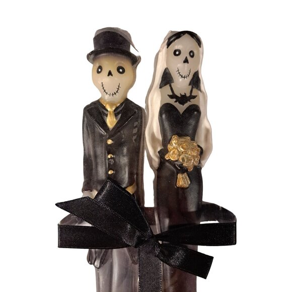 PIER 1 IMPORTS Skeleton Couple Taper Candles 10” Bride & Groom Halloween Décor - Picture 6 of 7